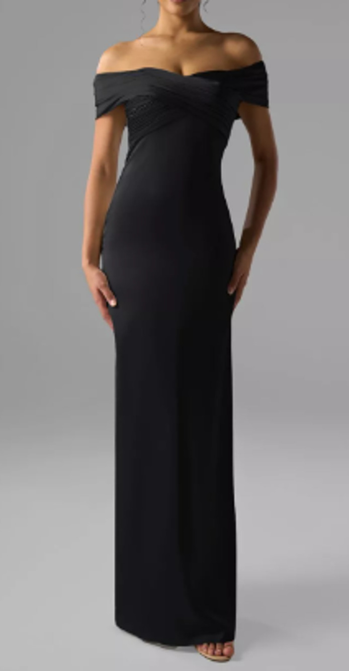 AW BRIDAL 0 XS black satin Meghan bridesmaid formal maxi dress NEW B35